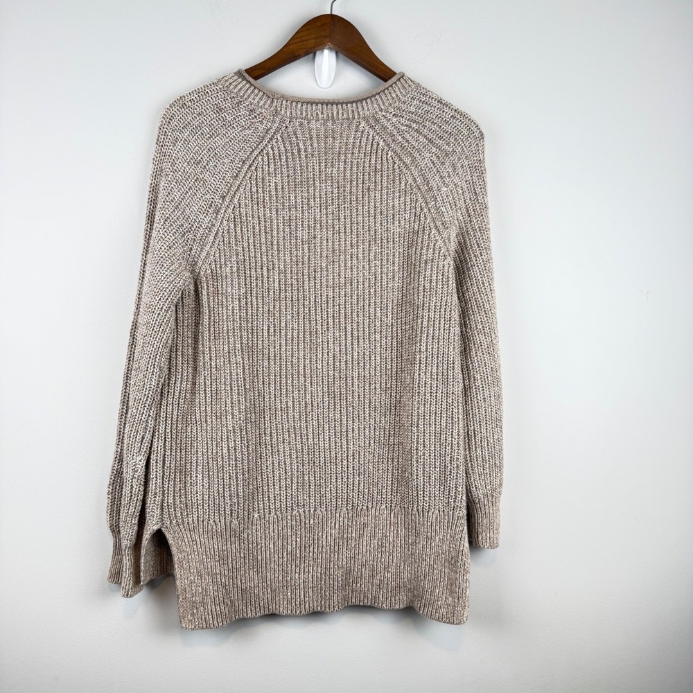 Roll Neck Ribbed Knit Marl Sweater Size Medium Oatmeal Coastal Earthy Minimalist - Picture 2 of 7